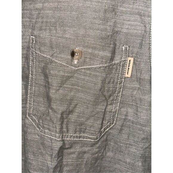 Nice Woolrich Short Sleeve Static Heathered Gray/grreen Button Down Shirt Men’s - Picture 3 of 7